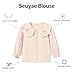 Seuyae Girl Long Sleeve Blouse for Toddler Girls Lace Trim Shirt Light Pink Elastic Cuff 4T