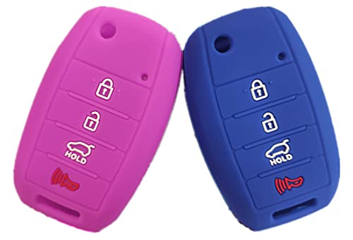 Photo 1 of Silicone Key Fob Cover Compatible with 2006-2021 Hyundai Accent Elantra Genesis Kia Forte Forte5 Optima Rio Rondo Sorento Sedona Soul Spectra Sportage TQ8-RKE-3F05 OSLOKA-875T ?Blue and purple?