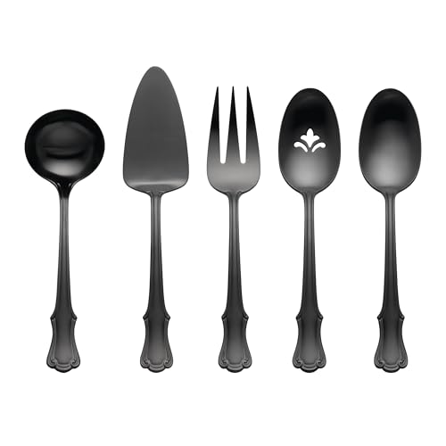 Oneida James Street Black Satin 5-Piece Silverware Serving Set, Flatware