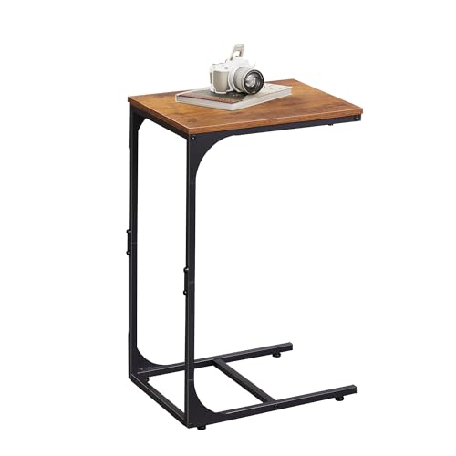 WLIVE C Shaped Side Table, Bedside Table, Sofa Side Table with Metal Frame, Slim Bedside Table for Bedroom, Living Room, Small Coffee Table, End Table Industrial Style, Rustic Brown