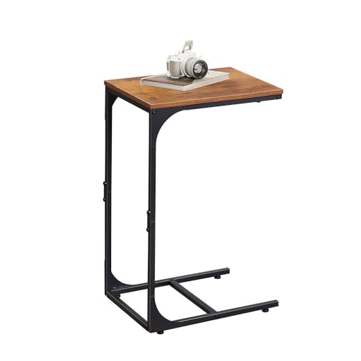 WLIVE C Shaped Side Table, Bedside Table, Sofa Side Table with Metal Frame, Slim Bedside Table for Bedroom, Living Room, Small Coffee Table, End Table Industrial Style, Rustic Brown