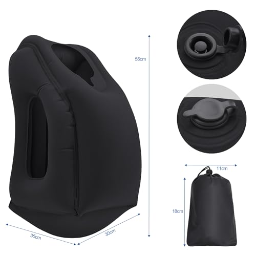 Senders Inflatable Travel Pillow Neck Pillow Lightweight Quick Pack for Airplane Train Car Quick Inflation and Deflation Travel Camping Neck Support Pillow (Black)
