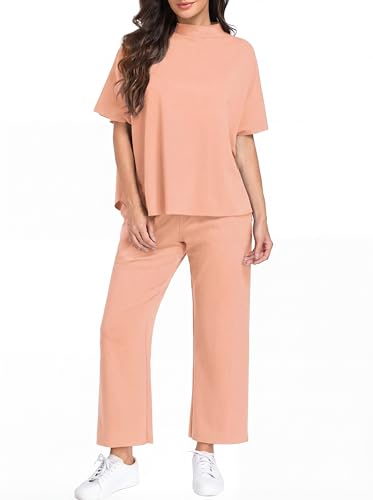 PrinStory Womens Lounge Set Summer 2 Piece Outfits Pullover Top and Wide Leg Pants Matching Sets 2026 Light Pink-S — view 3