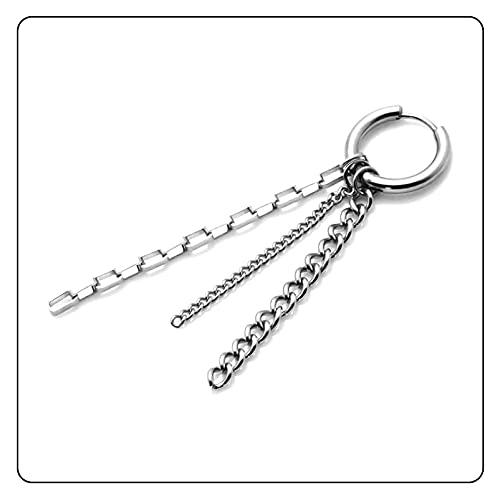 Fashion Stainless Steel Huggie Hinged Hoop Earrings Tassel Long Chain Dangling Drop Earrings4