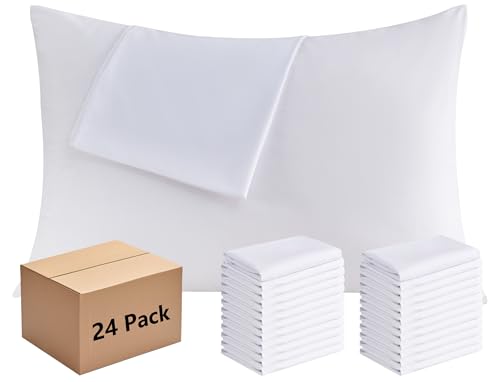 White Pillowcases Standard Size 24 Pack - Bulk Pillow Cases with Envelope Closure, Soft Brushed Microfiber Pillow Covers Hospital Hotel Airb&bs Essentials for Hosts, 20x26