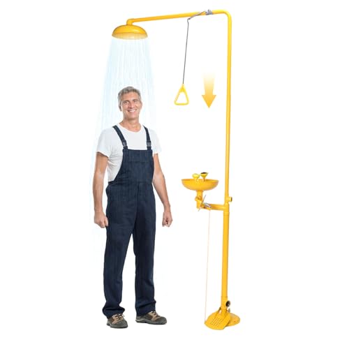 ALINUOYQ Emergency Eye Wash Station, Stainless Steel Eyewash Shower Station with Sign, Emergency Shower for Industrial & Commercial & Lab Use, Eye & Face Washing Unit NPT Thread