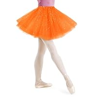 AYBUY Damen Tutu Klassisch Rock, Elastisch 3 Lagig Tüll Tüllrock mit Pailletten Sternen, Unterrock Rock für Fasching Karneval Motto Party Ballett Tanzen Fancy Dress Halloween Kostüm (Orange)