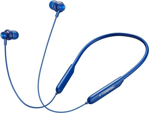 TONEMAC Earphones Wireless Bluetooth, N8 Neckband Earphones Wireless,Neckband Headphones Bluetooth 5.3,Wireless Earbuds with Mic for Gym Workout,Clear Calls,40Hs Playtime,IPX6 Waterproof (Blue)
