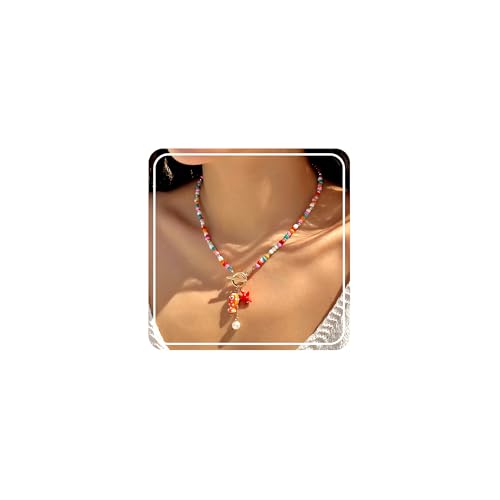 RINHOO FRIENDSHIP Ceramic Fish Necklace Toggle Boho Beachy Hawaiian Colorful Beads Summer Choker Delicate Fish Necklace for Women Men (Multi)