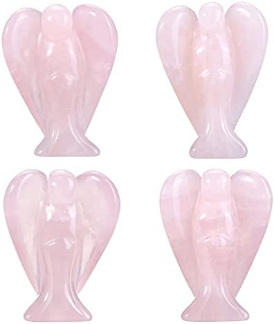 JSDDE Rose Quartz Crystal Angel Figurine Healing Gemstone Carved Mini Pocket Guardian Angels Statue Ornament Decoration 1.5 inch