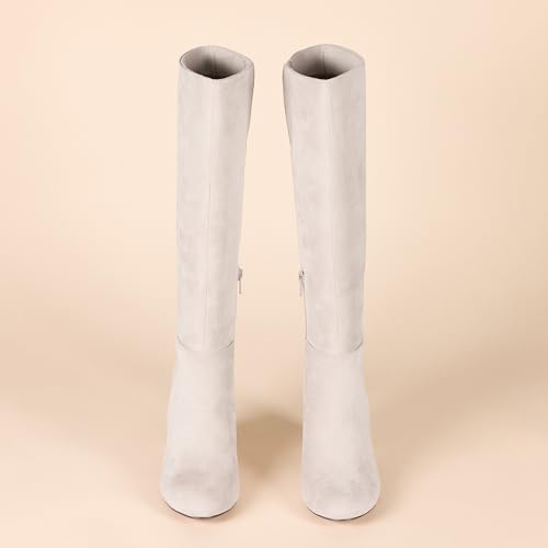 Amazon Essentials Damen Stiefel mit hohem Absatz, Graues Wildlederimitat, 39 EU Weit