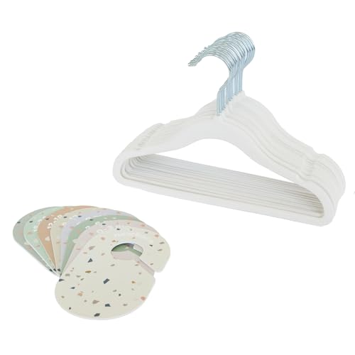 Image of 3 Sprouts Baby Closet Organizer Set - 15 Nursery Hangers with 8 Size Dividers, Closet Dividers for Baby Clothes and Clothes Organizer for Infant to Toddler Clothing - Cream Hangers & Terrazzo Dividers