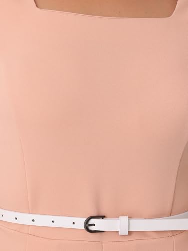 Image of Allegra K Work Dress for Women's Square Neck 3 /4 Sleeve Belted Wedding Guest Church Pleated Midi Dresses