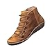 Women's Vintage Casual Short Ankle Boots, Fall Boots 2025 Arch Support Fashion No Heel Lace Up Side Zipper Retro Leather Booties Comfy Damping Sole Slip On Flat Shoes Spring Fall Winter