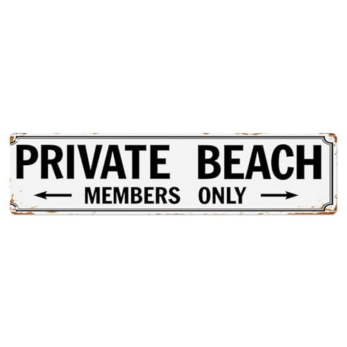 Private Beach Members Only Sign Retro Tin Sign Vintage Metal Poster Home Bar Office Kitchen Club Wall Decoration 4x16 inch