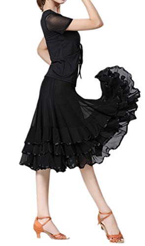 Cismark Elegant Swing Ballroom Latin Dance Skirt For Girls Black One Size #TOP5