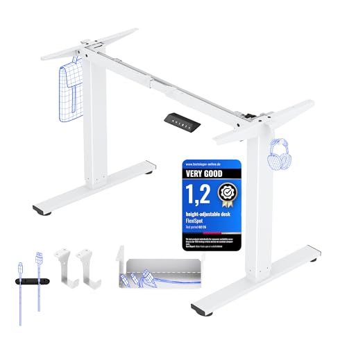 FLEXISPOT Basic Bureau Assis Debout Bureau Électrique Réglable en Hauteur, Cadre en Acier à 2 Étages avec Puissant MoteurBouton, Haut et Bas, Blanc pour Travail, Industriel