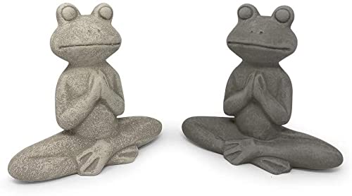 Elly Décor 8.5 Inch Ceramic Zen Meditating Frog Statue,Yoga Toad Sculpture,Cement Stone Finish Gray #TOP7