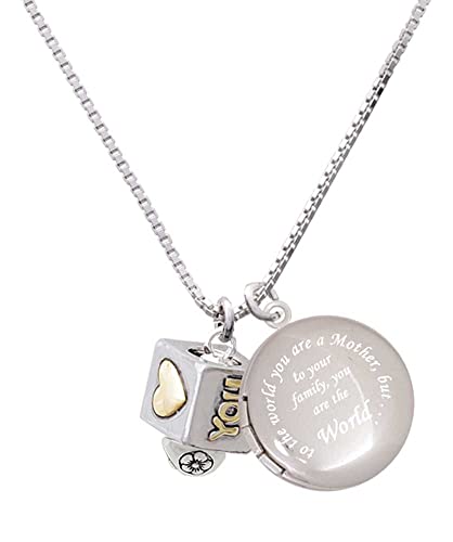 Delight Jewelry Two-tone Love You Square Spinner - To the World You are a Mother Locket Necklace, 18"+1"