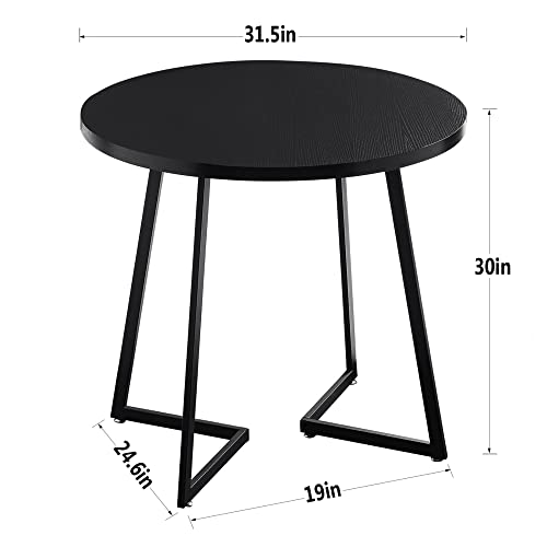 Image of VECELO Round Dining Table with Steel Frame for 2-4 People, Space Saving for Home, Kitchen, Apartment, Matte Black