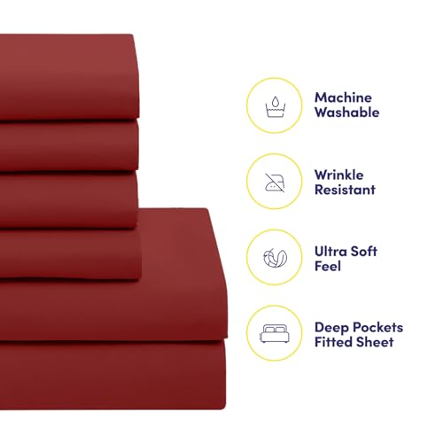 Sweet Home Collection 7 Piece Comforter Set Bag Solid Color All Season Soft Down Alternative Blanket & Luxurious Microfiber Bed Sheets, Red, Twin XL