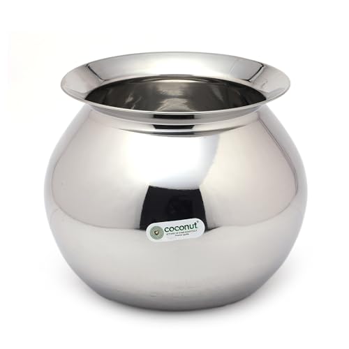 Image of Coconut Stainless Steel Heavy Gauge Pongal Pot | Gundu Balloon Handi | Multipurpose Steel Cooking Vessel | Rust Resistant, Durable Kitchen Pot for Daily & Festival Use (9000ml)