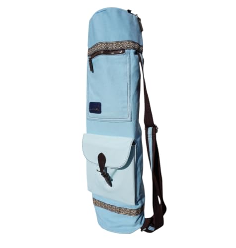 dualseele Eco Yogatasche für Matte groß 70 cm aus Baumwolle/Leinen praktisch mit großen Taschen und Tragegurt aus Baumwolle, robust hochwertig verarbeitet, wasserdicht (Classic, Blue Sea)