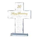 YWHL 20th Anniversary Religious Gifts for Couple, Laser Engraved K9 Glass Standing Cross Keepsake fo