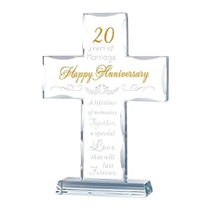 YWHL 20th Anniversary Religious Gifts for Couple, Laser Engraved K9 Glass Standing Cross Keepsake for Him, 20 Years…