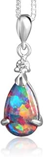 Masterpiece Australia| Jewellery for women| Unique Present| Colourful Natural Triplet Opal Pendant| Sterling Silver Necklace Pear Classic 13x8mm Fire Opal Necklace| Womens Gifts Birthday gift for her