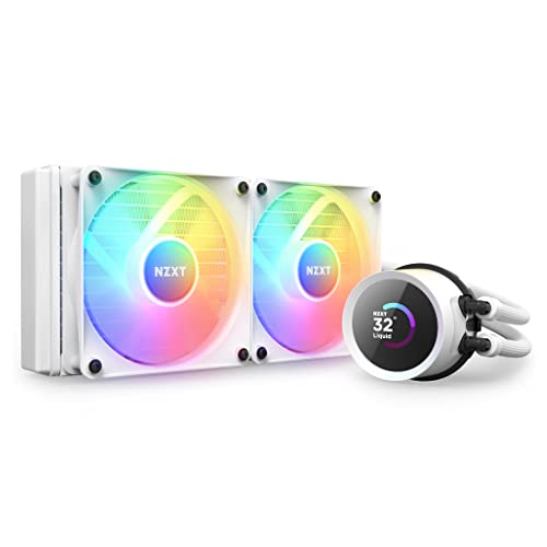 NZXT Kraken 240 RGB - RL-KR240-W1-240 mm chłodzenie cieczą procesora AIO - Konfigurowalny 1,54-calowy kwadratowy wyświetlacz LCD do wyświetlania obrazów - 2 x wentylatory rdzeniowe F120 RGB - Biały