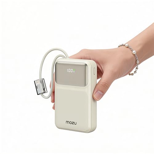 Mozu AmpUp PB120 20000mAh Mini & Compact Power Bank with in-Build Type C & 8 Pin Cable |Carry Handle Design|22.5W Fast Charging|Flight Approved 77Wh|Digital Display (Gold)