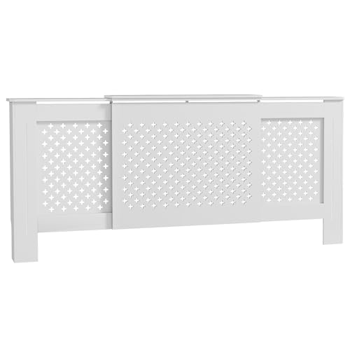 HOMCOM Cache radiateur ajustable couvercle de radiateur contemporain à motif nid d'abeille 136-200 x 21,5 x 91,7 cm cache-radiateur en bois pour chambre à coucher, salon - blanc
