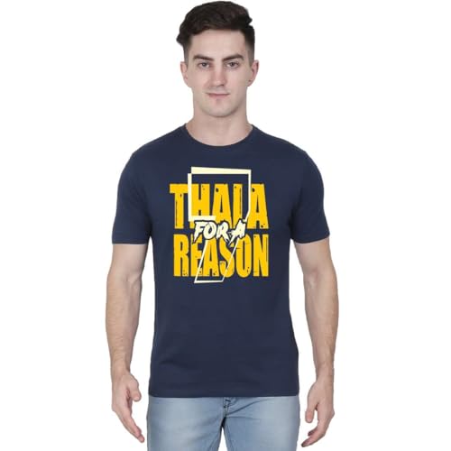 Image of Thala for A Reason Navy Blue Dhoni T-Shirt for Men - Half Sleeve