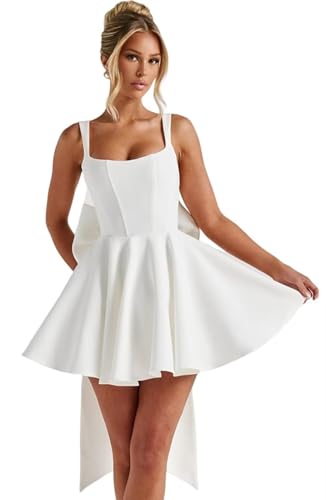 Basgute Satin Short Homecoming Dresses with Bow Corset HOCO Dress A Line Mini Formal Prom Evening Cocktail Gown