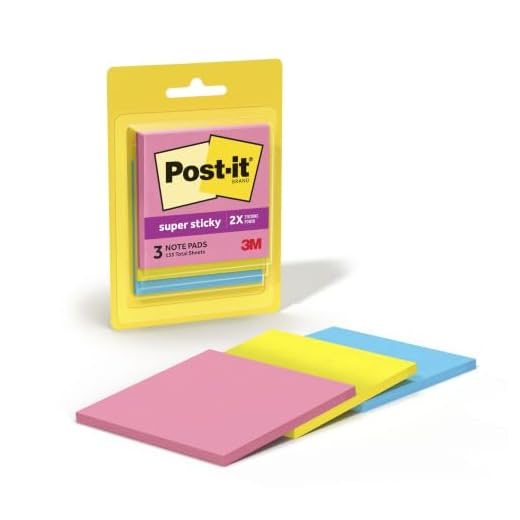 Post-it Super Sticky Notes, 3 Sticky Note Pads, 3 x 3 in., School Supplies for Students, Ideal for Textbooks, Notebooks, Walls and Vertical Surfaces, Energy Boost Collection