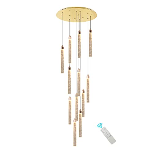 Dolria 12-Lights Chandelier Led Dimmable Chandeliers For Entryway Flush Mount Ceiling Pendant Light Fixture Crystal Chandeliers For Living Room Gold Finished Lighting Modern High Ceiling Chandelier #TOP5