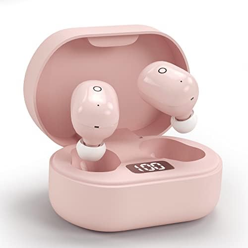 True Wireless Earbuds Bluetooth 5.0 Headphones Comfortable In-ear Earbuds HIFI Stereo Sound Noise Reduction Earphones Smart Touch Control Sports Sweat-proof Earbuds with Portable Charging Case (Pink)