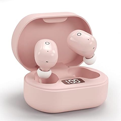 True Wireless Earbuds Bluetooth 5.0 Headphones Comfortable In-ear Earbuds HIFI Stereo Sound Noise Reduction Earphones Smart Touch Control Sports Sweat-proof Earbuds with Portable Charging Case (Pink) Cover