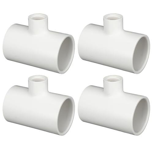 Innconee 4 Pack 402 Series PVC Pipe Fitting Tee, Schedule 40, White, 1-1/2' Socket x 1/2' NPT Female Durable PVC Connector Pipe Fitting for Pool Plumbing Water Systems and DIY Project