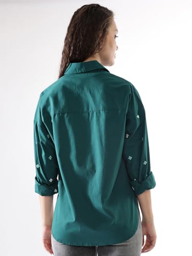 Image of High Star Women Embroidered Oversized Spread Collar Long Sleeves Shirts
