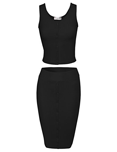 TAM WARE Women Crop Top Midi Skirt Two-Piece Bodycon Midi Dress TWCWD110-BLACK-US M