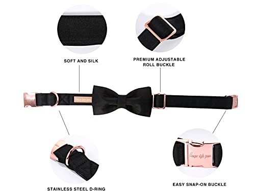 Unique Style Paws Dog Collar, Black Silk Dog Collar With Bow, Soft Bowtie Adjustable Pet Collar Gift For Female Or Male Medium Dogs #TOP1