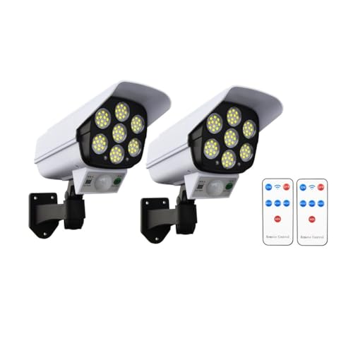 reamhome 2 Piezas Luces Solares Al Aire Libre 77Led PIR Lámpara con Sensor de Movimiento Cámara de Simulación Luz de Pared Solar Luces de Decoración de Jardín Impermeables