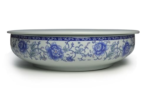 Image of Porcelain Tea Tray, 10 inch Double-Layer Ceramic Tray Round for Tea Coffee Serving Table (Blue and White Peonies)