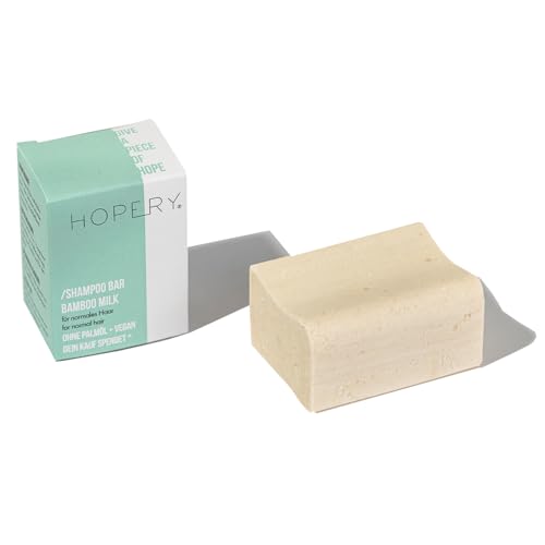 HOPERY Shampoo Bambus & Milch 95 g | für normales Haar | Veganes Shampoo ohne Palmöl | spendet direkt 20 Cent für bedrohte Orang-Utans | aus extra mildem Kokostensid | handgefertigt in Würzburg