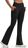 PERSIT Bootcut Yoga Pants for Women with Pockets High Waist Womens Flared Leggings Wide Leg Bottom Bootleg Workout Gym Business Casual Work Flare Trousers UK - 32 Inches Black L - Image 1