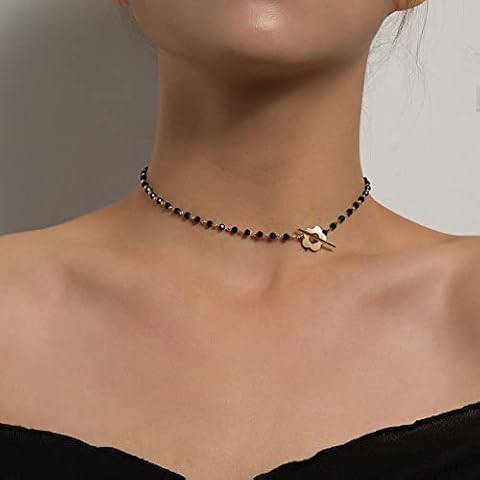 Wendalern Cristal Negro Cadena De Cuentas De Vidrio Gargantilla Flor Collar Cover