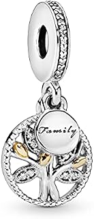 Pandora Moments Women's Sterling Silver and 14k Gold Sparkling Family Tree Cubic Zirconia Dangle Charm for Bracelet