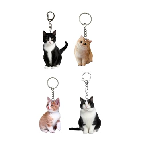 Yjcnelcr Lot de 4 porte-clés pour femme avec motif chat mignon - Porte-clés unique tendance en acrylique texturé pour les amateurs de chats - Porte-clés cadeaux pour femmes et filles, Tel que montré,